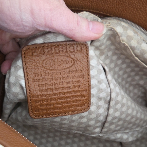 Brighton Floral Blue, Brown & Cream Tote w/leather straps & Zip Closure - Picture 9 of 16